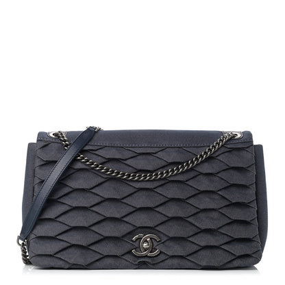Chanel Denim Pleated Denim Turtle Flap Dark Blue 1 of 8