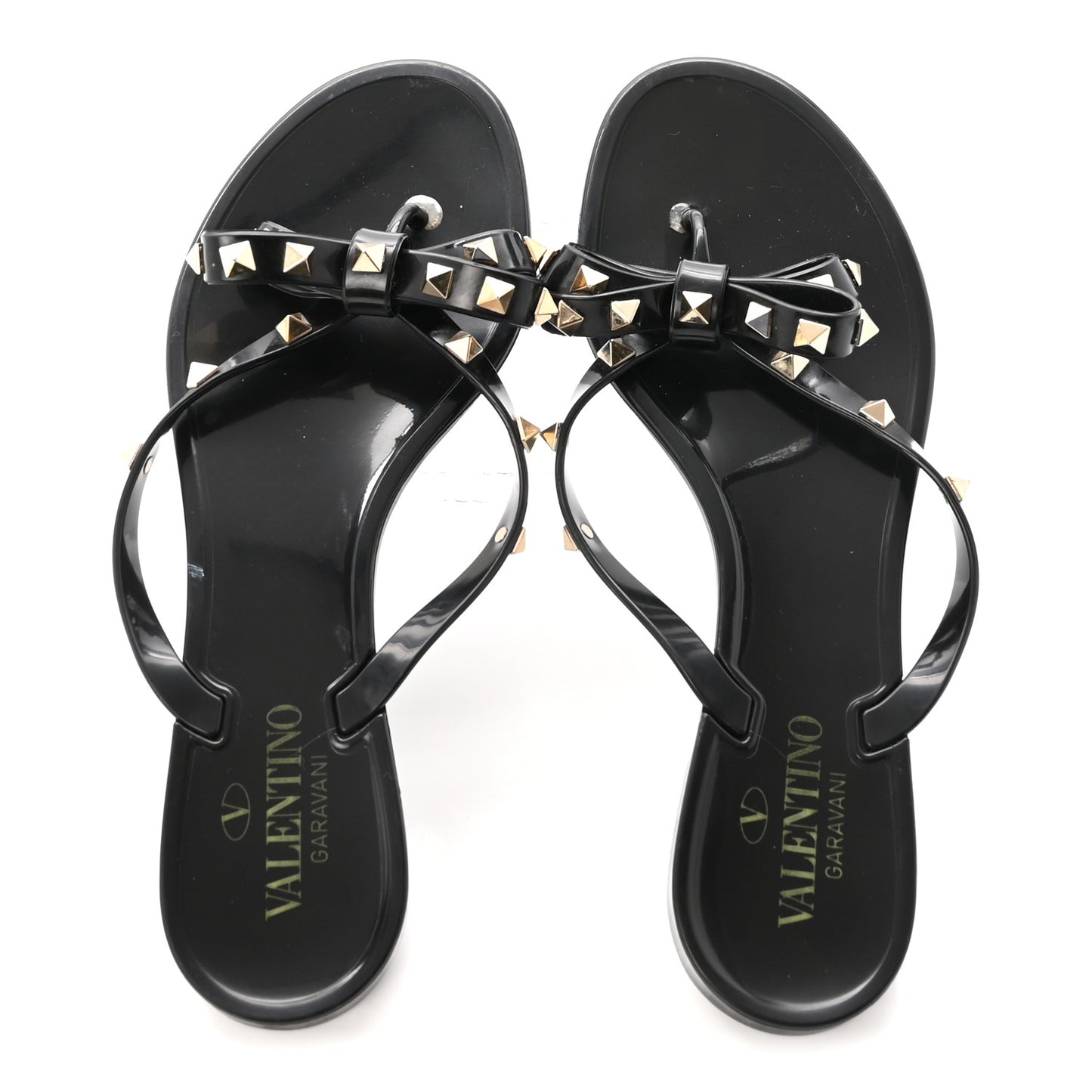 PVC Jelly Rockstud Bow Thong Sandals 39 Black