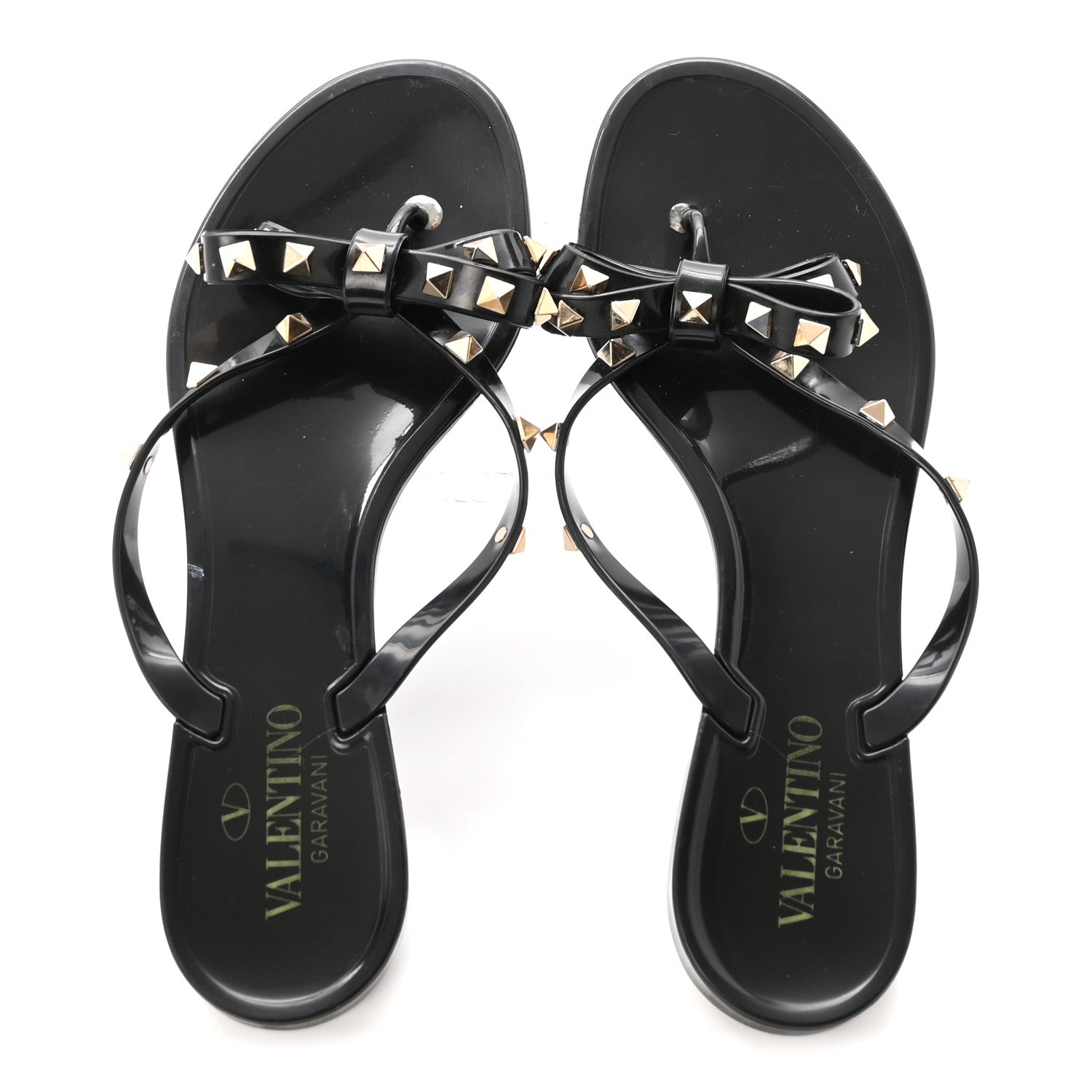 Valentino Garavani PVC Jelly Rockstud Bow Thong Sandals 39 Black 2 of 9