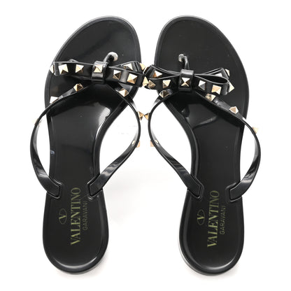 Valentino Garavani PVC Jelly Rockstud Bow Thong Sandals 39 Black 2 of 9