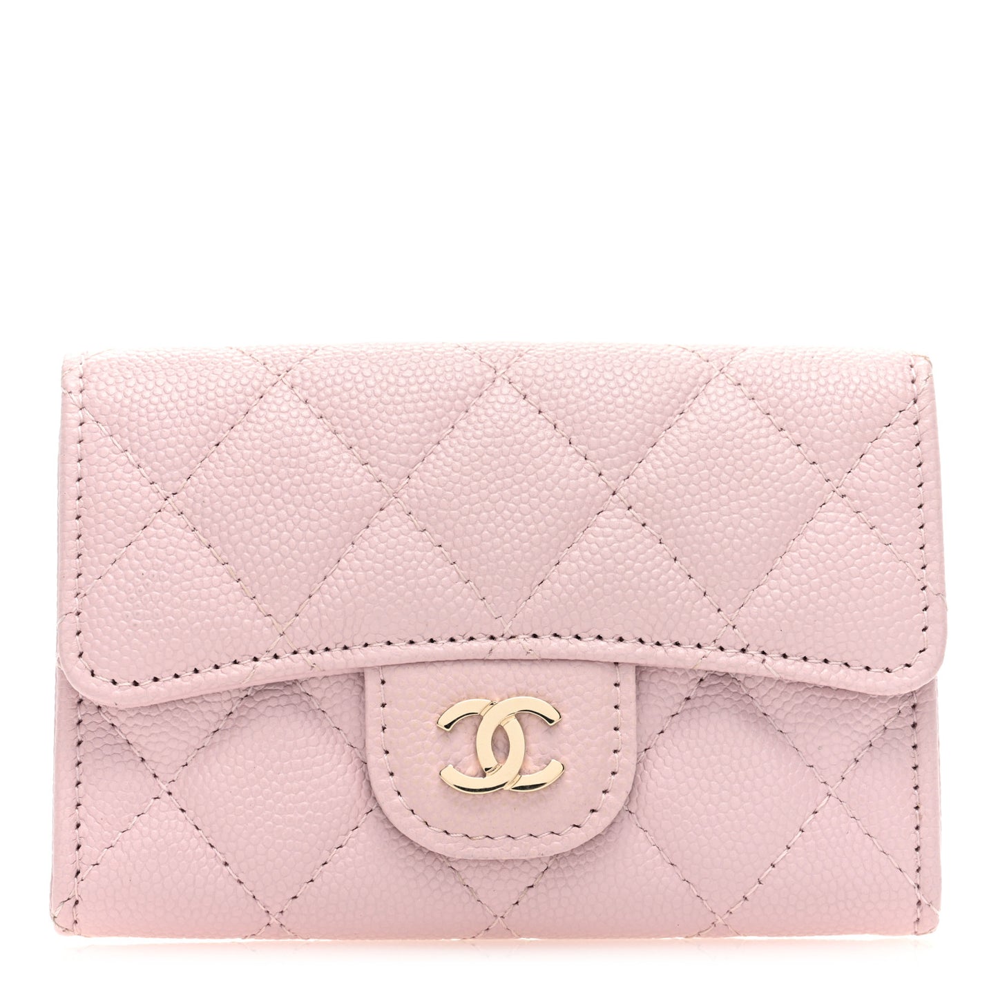 Caviar Quilted Flap Card Holder Wallet Light Pink