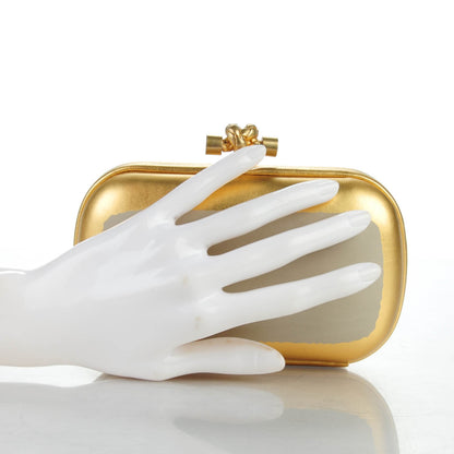 Bottega Veneta Gilded Waxed Leather Knot Clutch Gold White 2 of 6