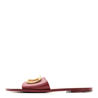 Valentino Garavani Grainy Cowhide Vlogo Flat Slide Sandals 40 Rubin 1 of 10
