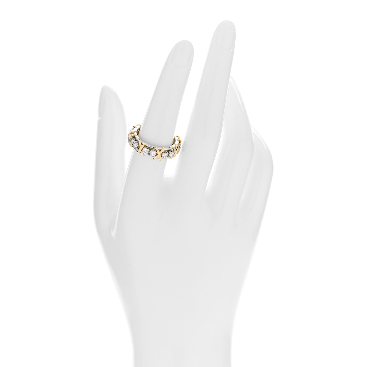 Tiffany Platinum 18K Yellow Gold Diamond Schlumberger Sixteen Stone Ring 56 7.5 2 of 5