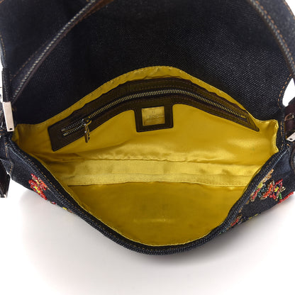 Fendi Denim Ricami Beaded Baguette Blue 5 of 14