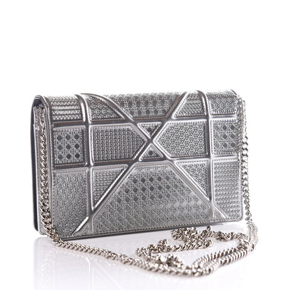 Christian Dior Metallic Patent Micro-Cannage Diorama Wallet on Chain Pouch Silver 2 of 9
