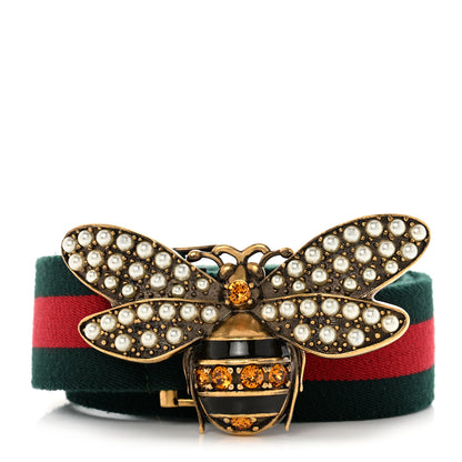Gucci Web Queen Margaret Bee Belt 75 30 Red Green 1 of 5