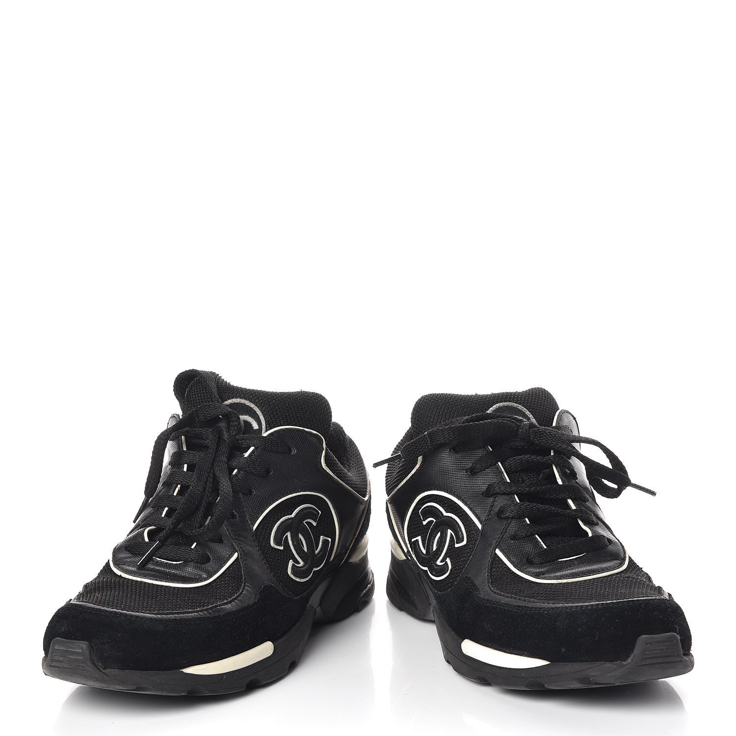 Chanel Suede Calfskin CC Sneakers 38 Black White 6 of 8