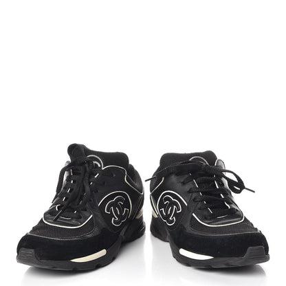 Chanel Suede Calfskin CC Sneakers 38 Black White 6 of 8