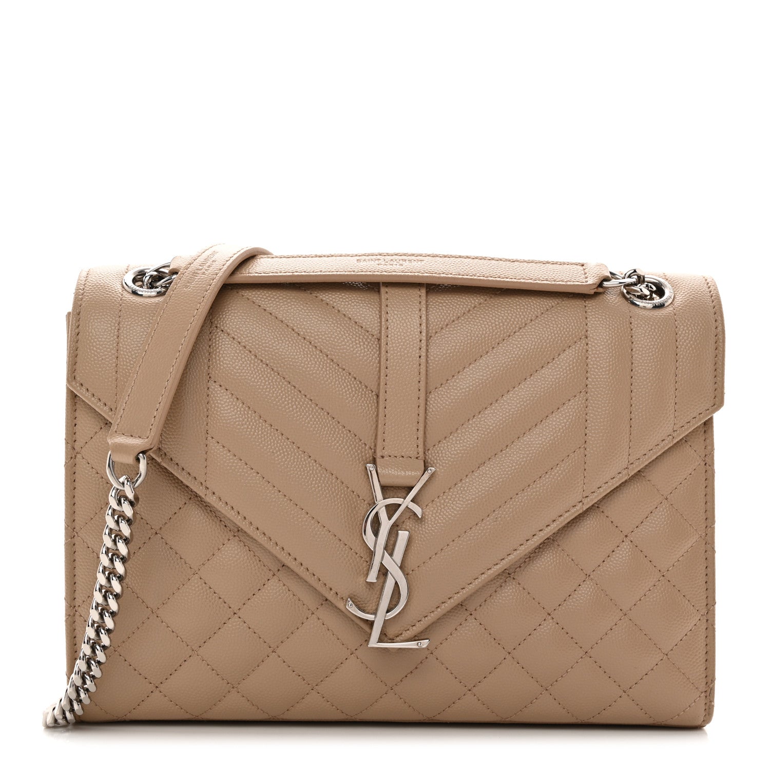 Saint Laurent Grain De Poudre Textured Mixed Matelasse Medium Triquilt Monogram Satchel Dark Beige 1 of 10
