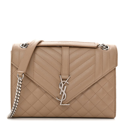 Saint Laurent Grain De Poudre Textured Mixed Matelasse Medium Triquilt Monogram Satchel Dark Beige 1 of 10