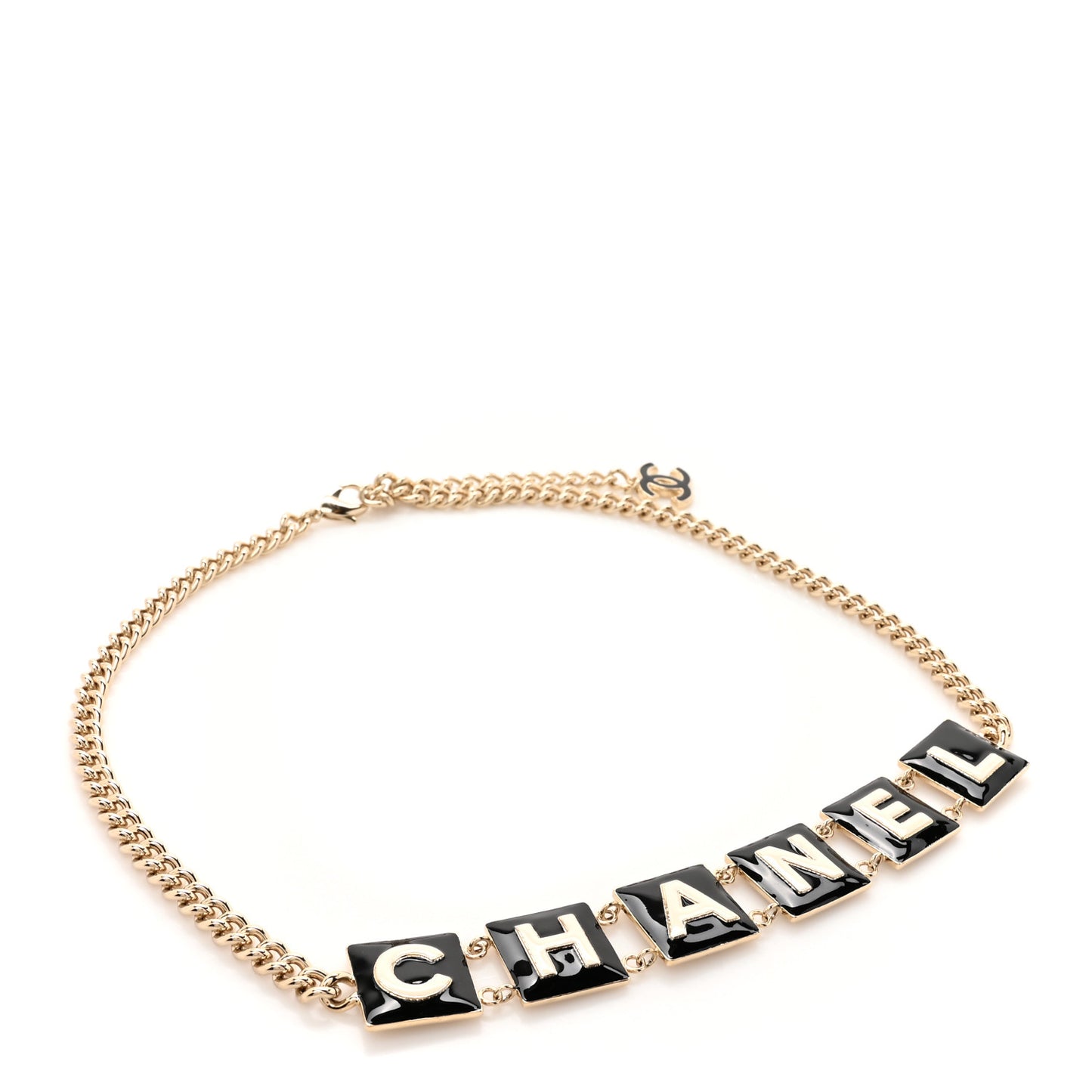 Metal Enamel Chain Logo Belt 75 30 Gold Black White