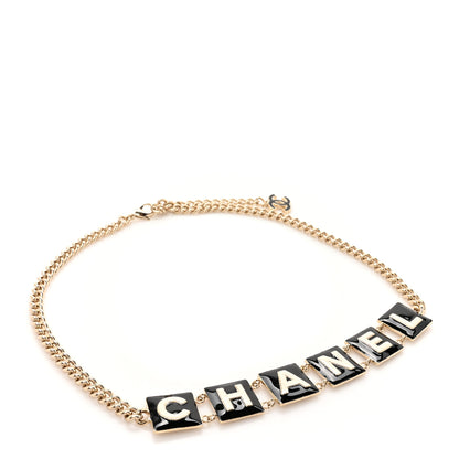 Chanel Metal Enamel Chain Logo Belt 75 30 Gold Black White 1 of 4
