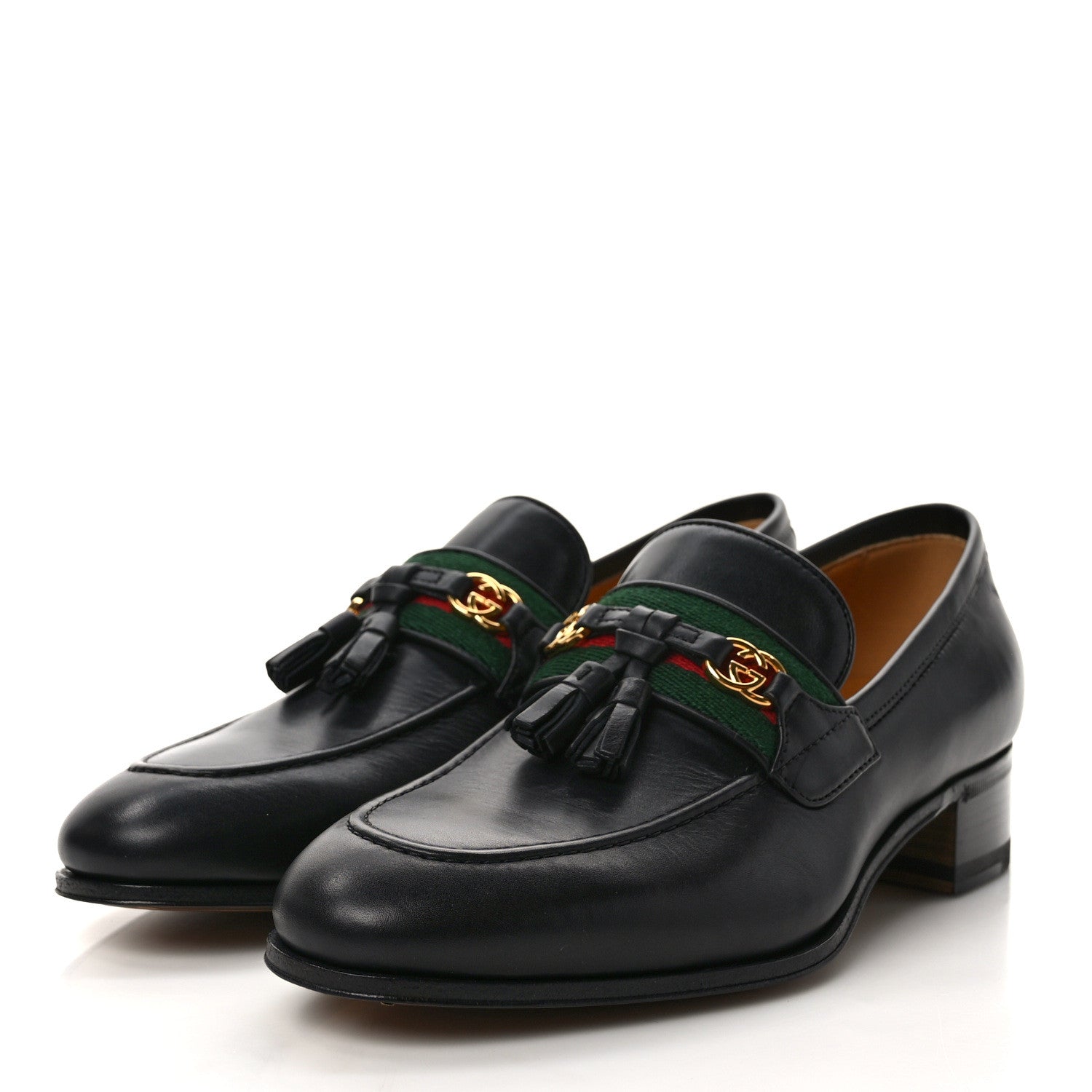 Gucci Calfskin Web Interlocking G Tassel Loafers 36 Black 3 of 9