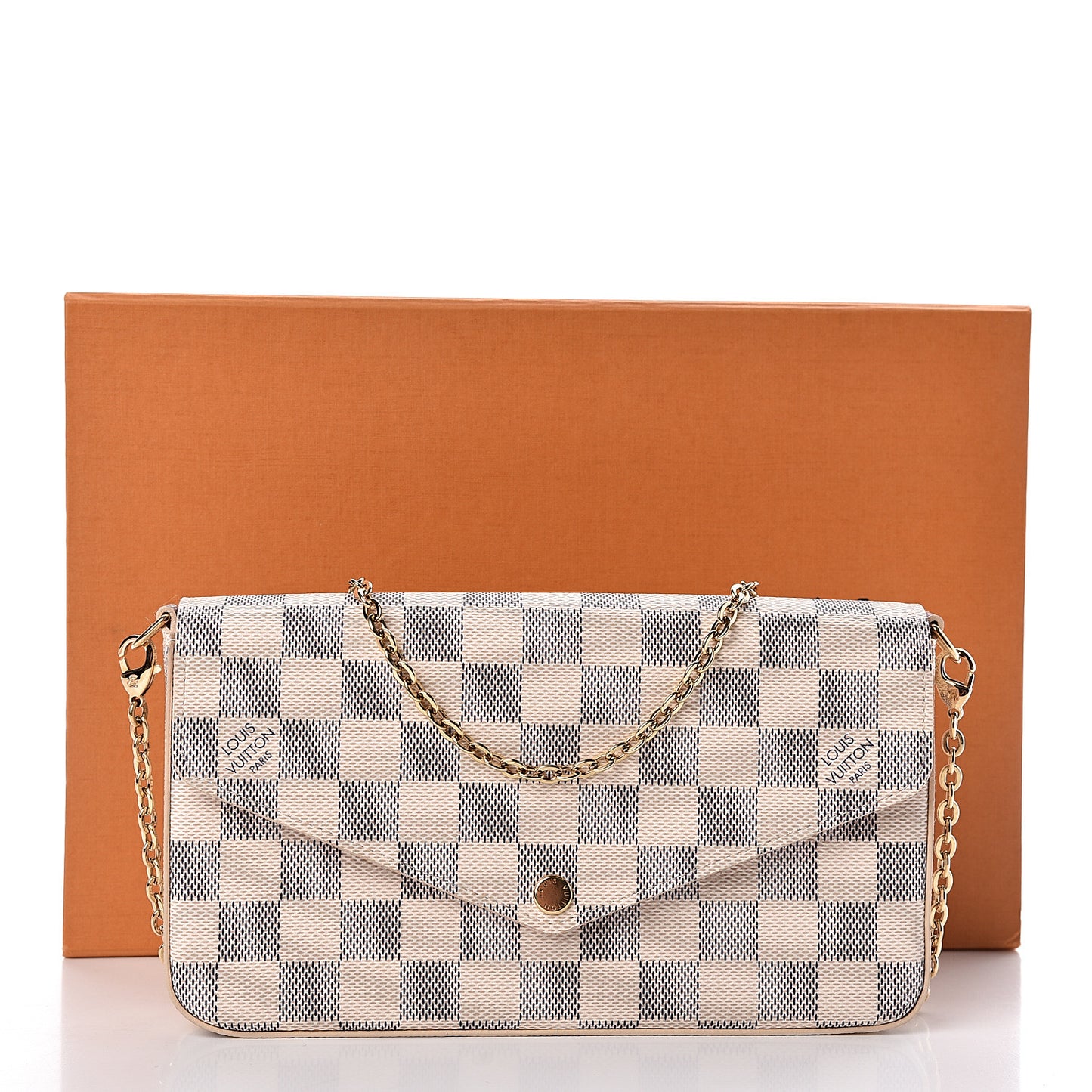 Damier Azur Pochette Felicie Chain Wallet Rose Ballerine