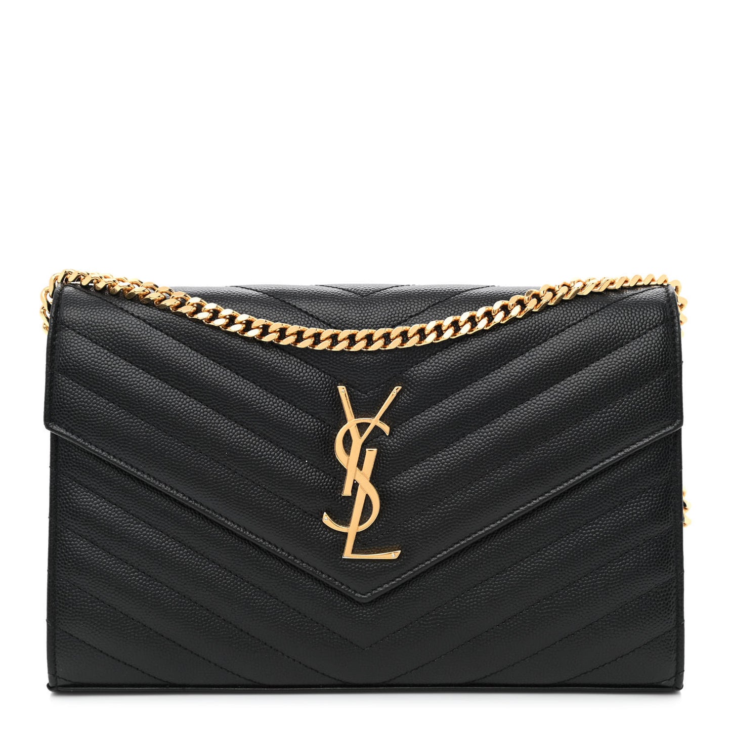 Grain De Poudre Matelasse Chevron Monogram Chain Wallet Black