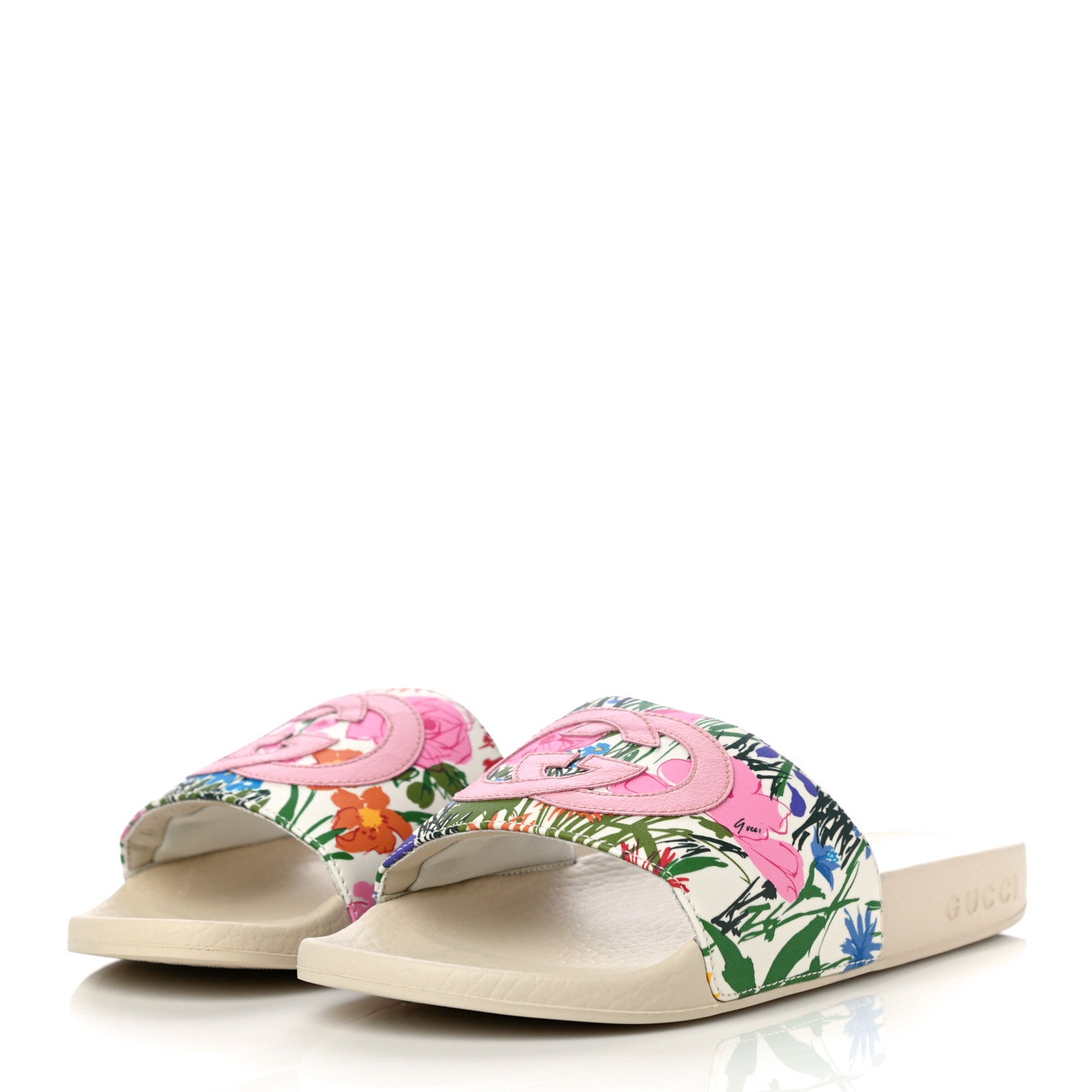 Gucci X KEN SCOTT Rubber Infinity Giardino d Apri Interlocking G Womens Pool Slide Sandals 35 Ivory Pink Wild Rose 2 of 10