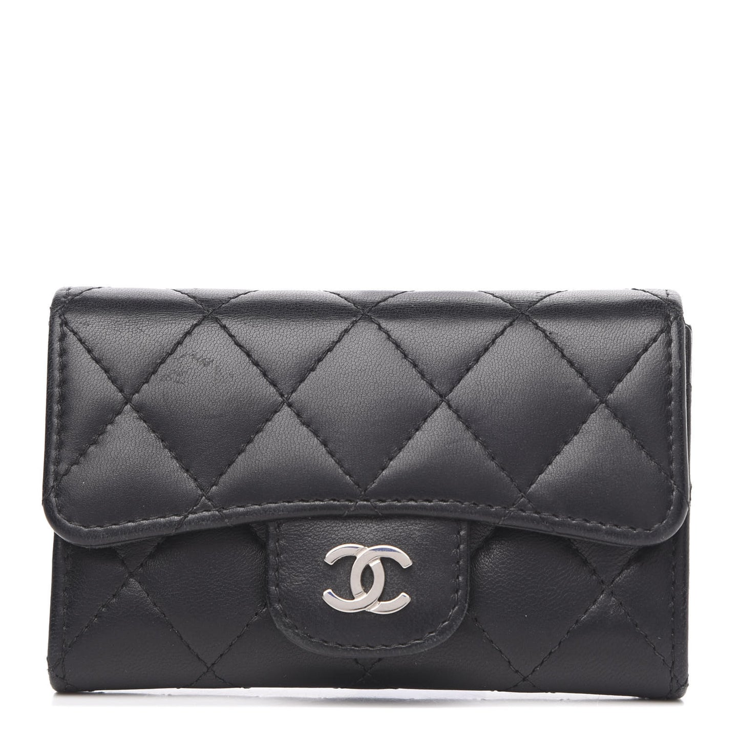 Lambskin Quilted Flap Card Holder Black