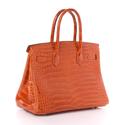 Hermes Shiny Porosus Crocodile Birkin 30 Orange 3 of 29