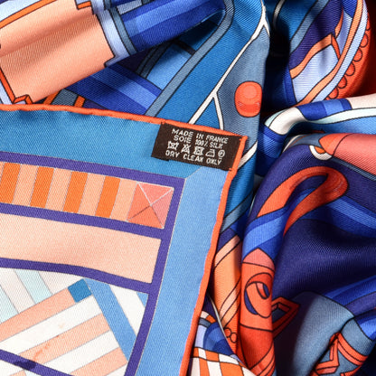 Hermes Silk Colliers de Chiens Giant Scarf 140 Indigo Orange Cobalt 5 of 5
