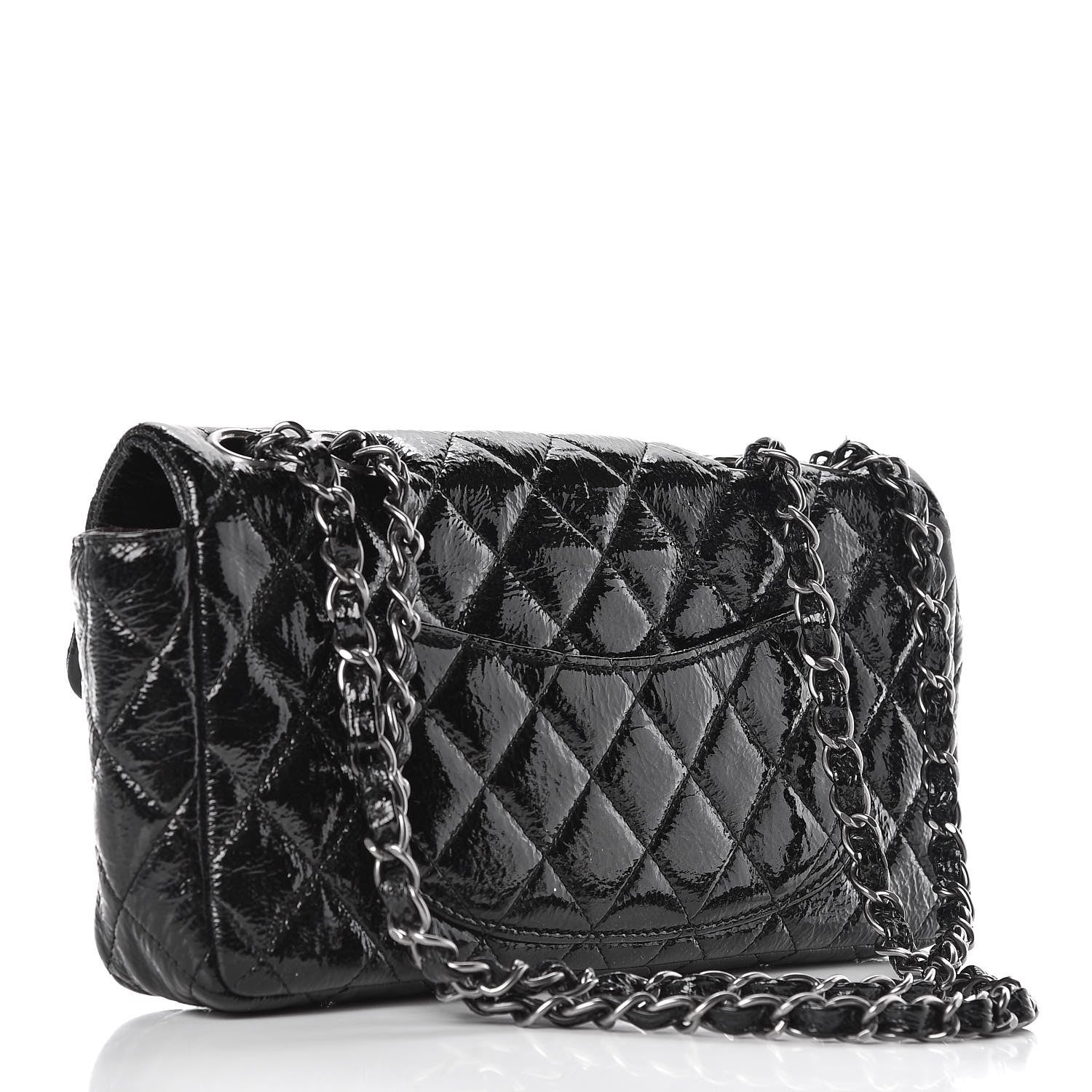Chanel Distressed Patent Quilted East West Flap Black 3 of 12