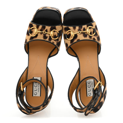 Gucci Calf Hair Leopard Print Horsebit 25/60mm Platform Sandals 36.5 Hazelnut Black 2 of 10