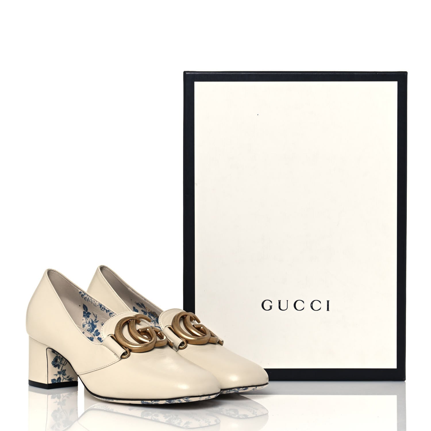 Gucci Malaga Kid GG Victoire 55mm Loafer Pumps 37 Vintage White 9 of 9