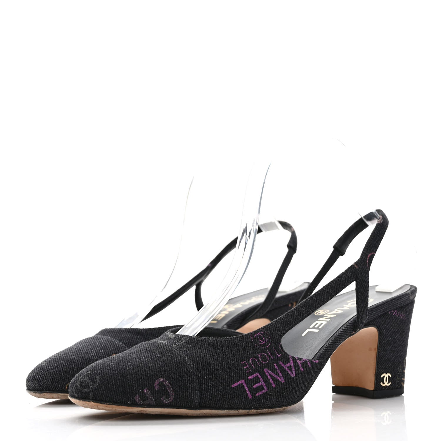 Chanel Denim Cap Toe Denim Mood Slingback Pumps 39 Black Multicolor 3 of 9
