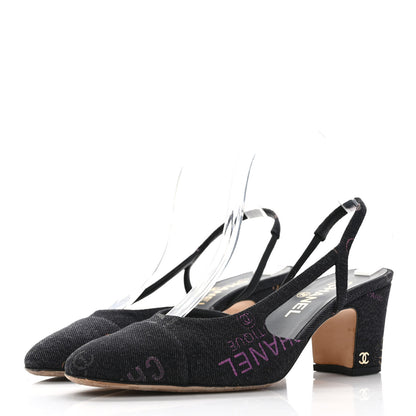 Chanel Denim Cap Toe Denim Mood Slingback Pumps 39 Black Multicolor 3 of 9