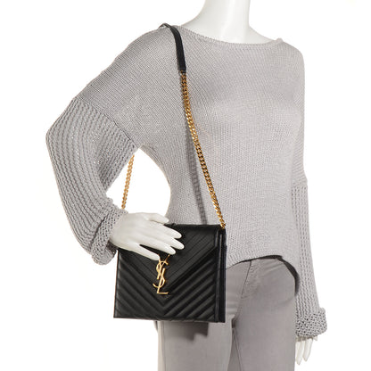 Saint Laurent Lambskin Matelasse Chevron Medium Monogram Satchel Black 2 of 10