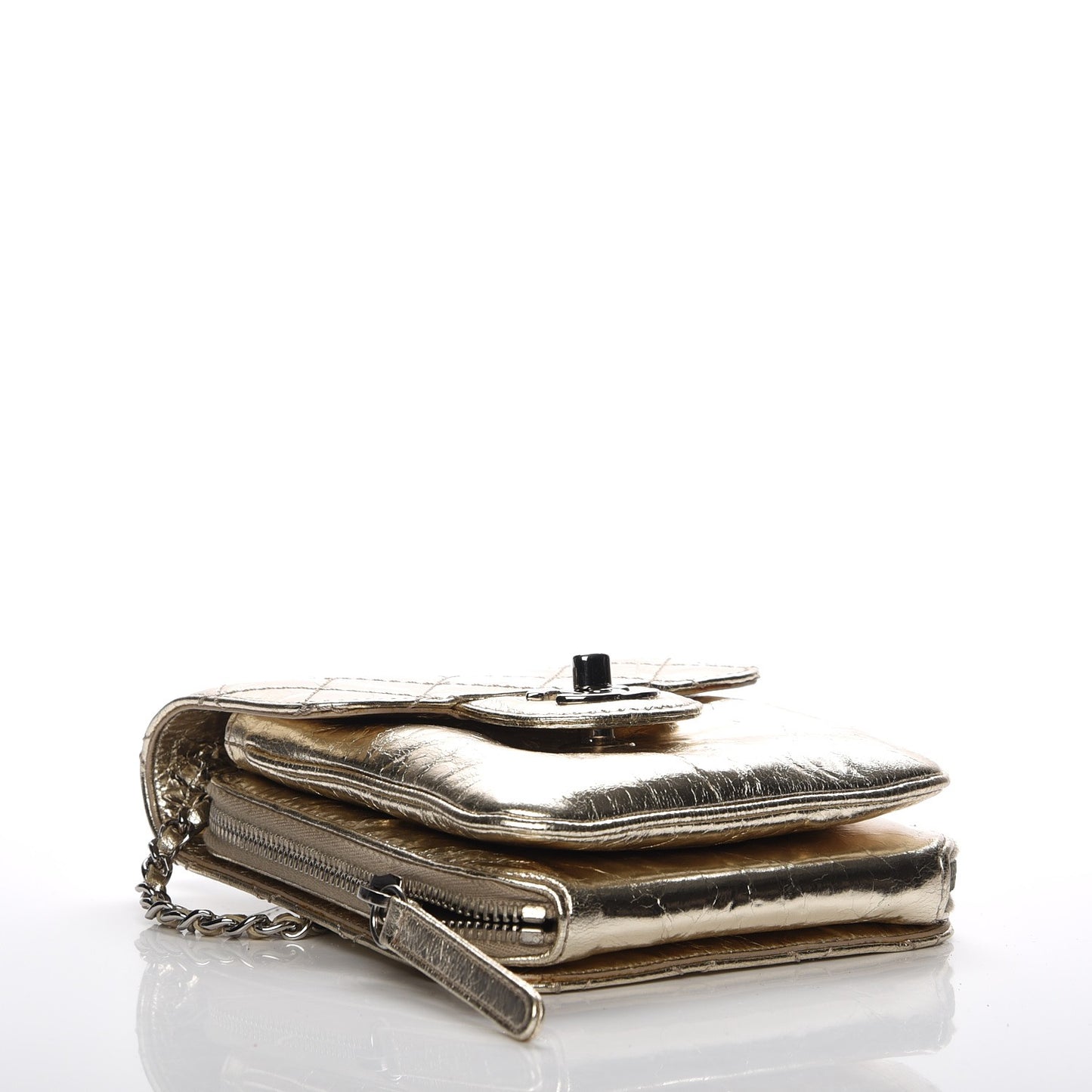 Crackled Aged Calfskin Mini Crossbody Flap Gold