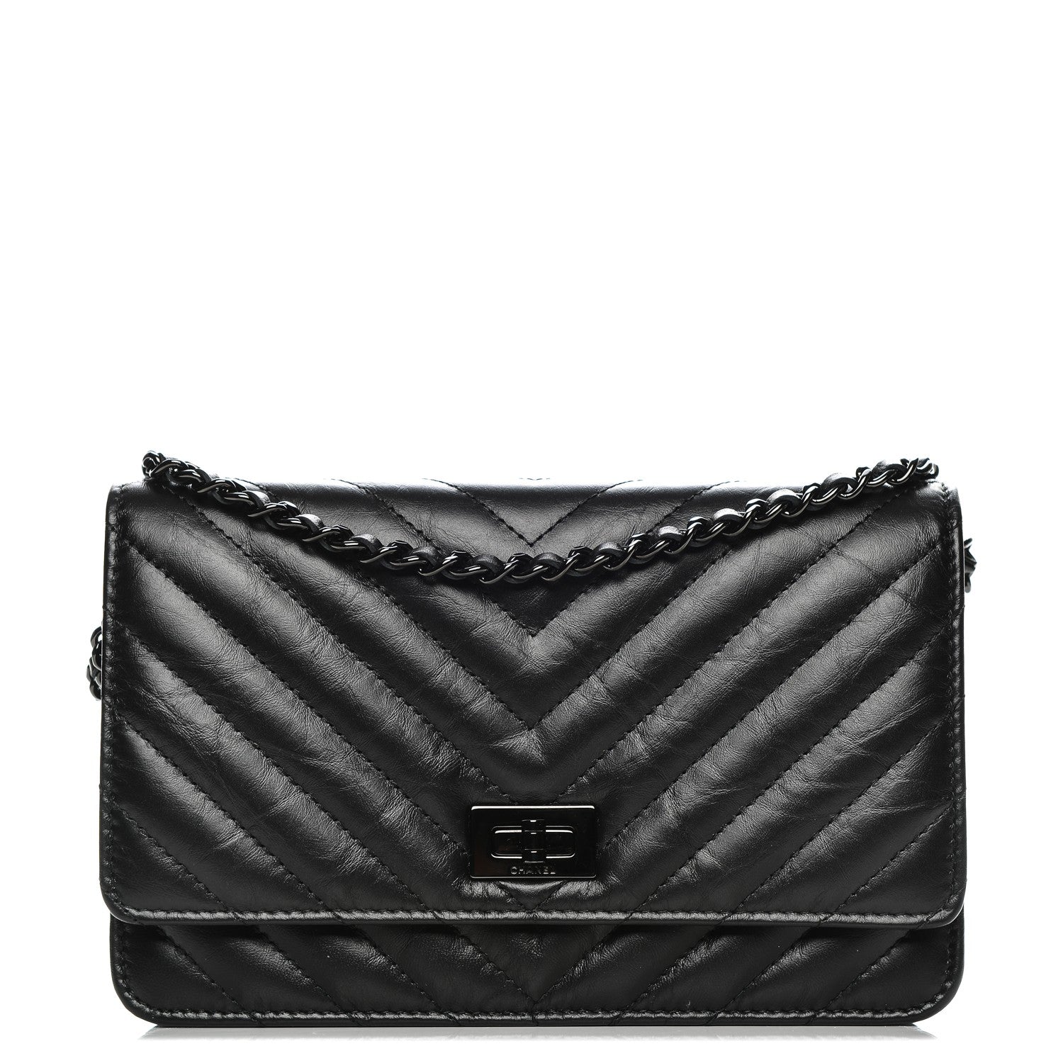 Chanel Aged Calfskin Chevron Quilted Reissue Wallet On Chain WOC So Black 1 of 7