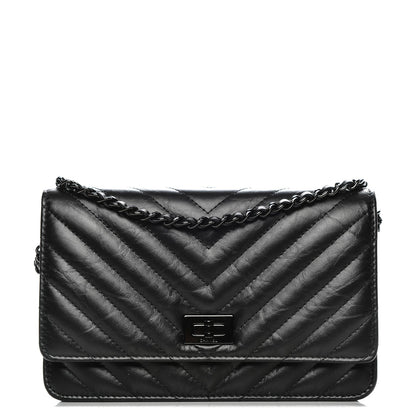 Chanel Aged Calfskin Chevron Quilted Reissue Wallet On Chain WOC So Black 1 of 7