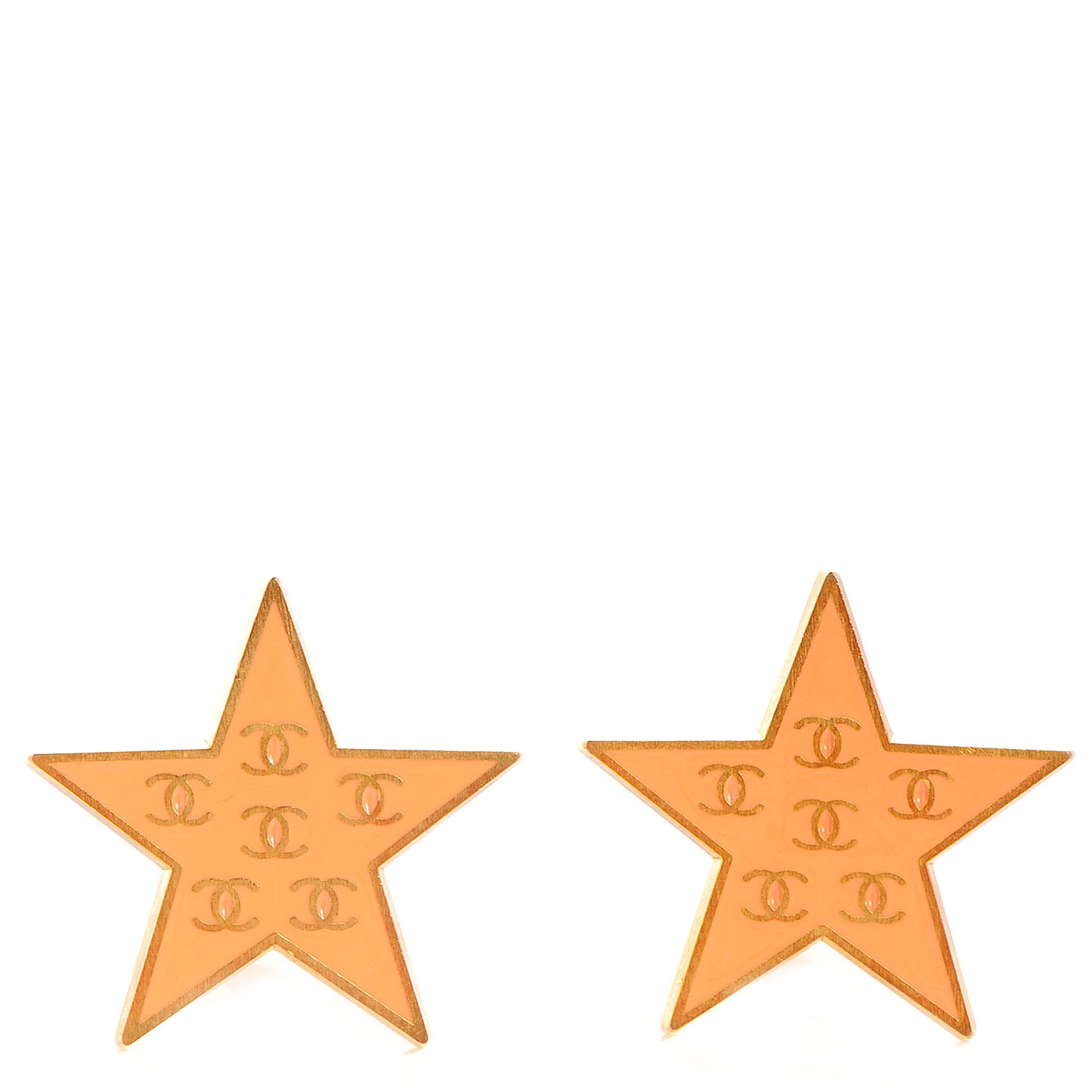 Enamel CC Star Clip On Earrings Gold Peach