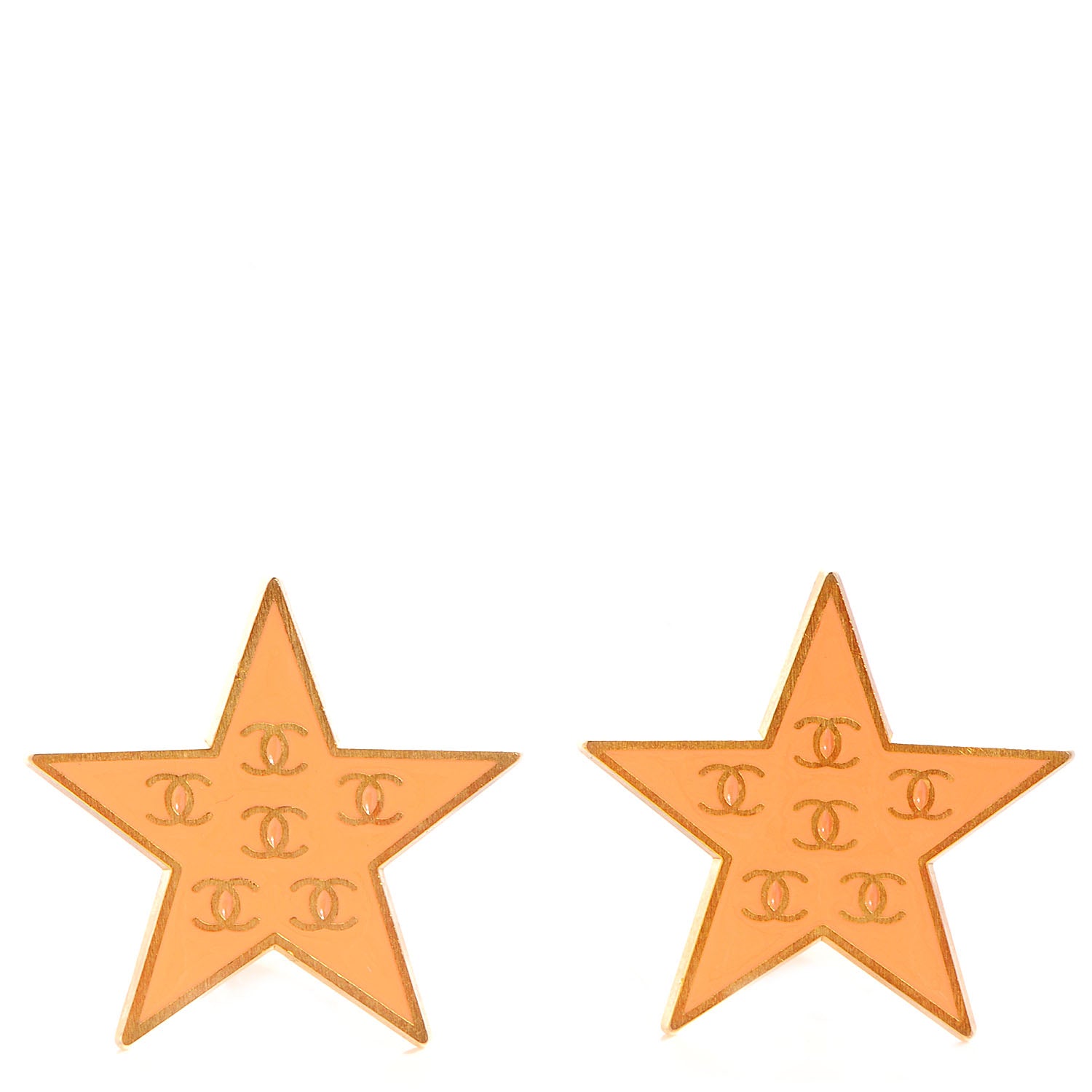 Chanel Enamel CC Star Clip On Earrings Gold Peach 1 of 5