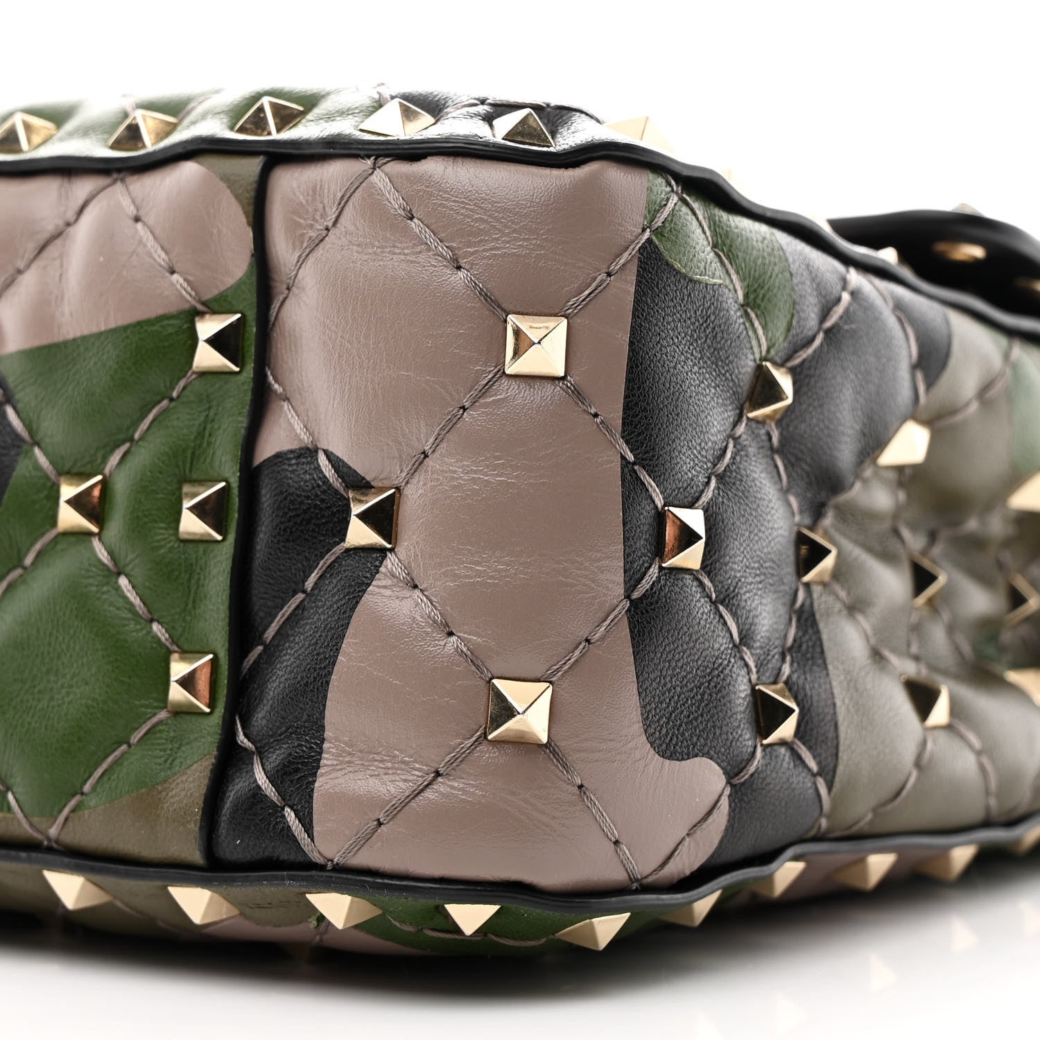 Valentino Garavani Nappa Camouflage Medium Rockstud Spike Shoulder Bag Verde Rouge 9 of 10