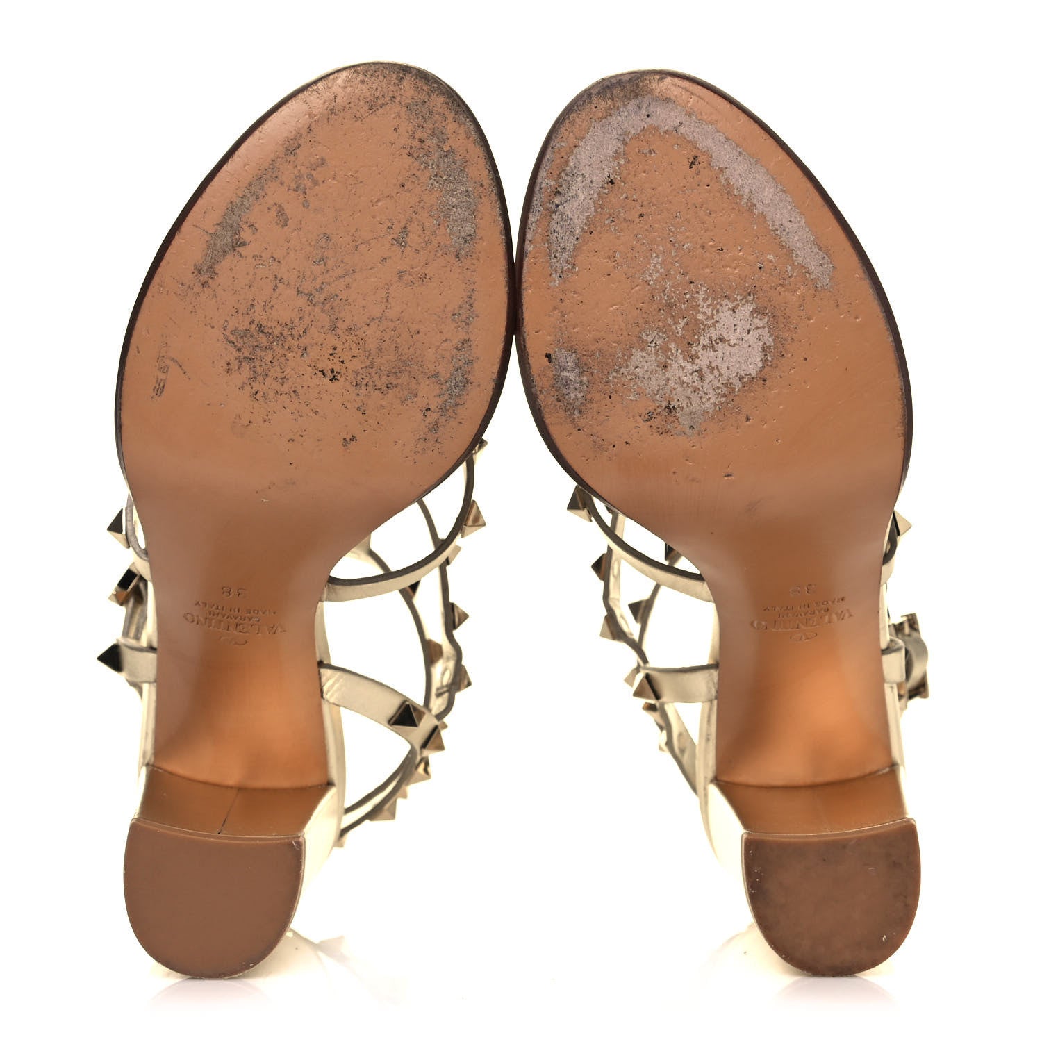 Valentino Garavani Metallic Calfskin Rockstud 90mm City Sandals 38 Gold 5 of 8