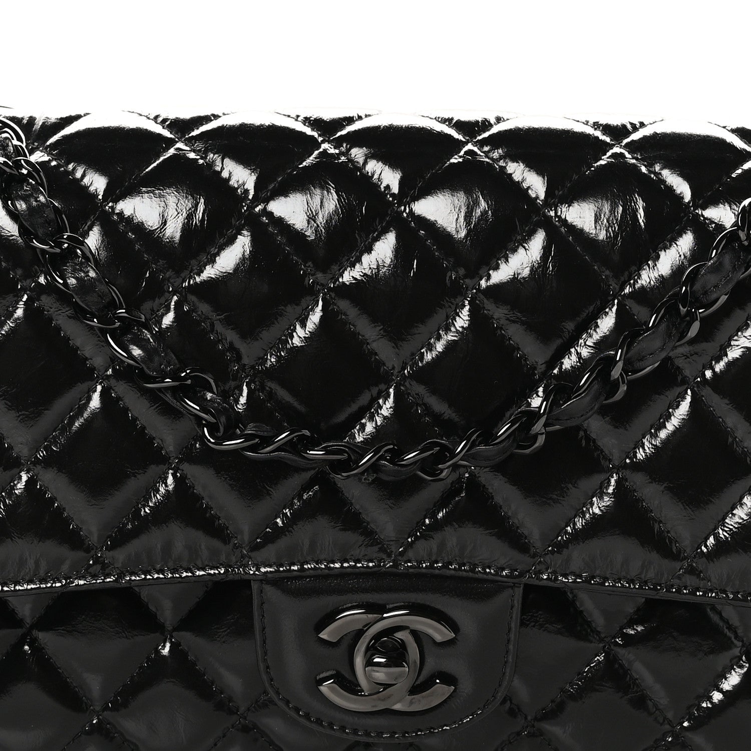 Chanel Shiny Crumpled Calfskin Quilted Medium Double Flap So Black 8 of 11
