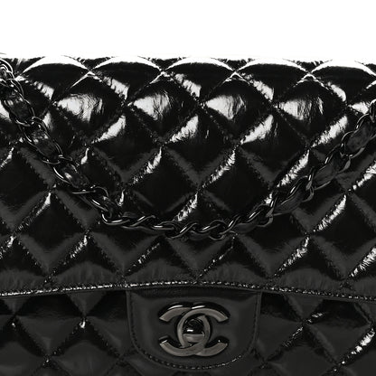 Chanel Shiny Crumpled Calfskin Quilted Medium Double Flap So Black 8 of 11
