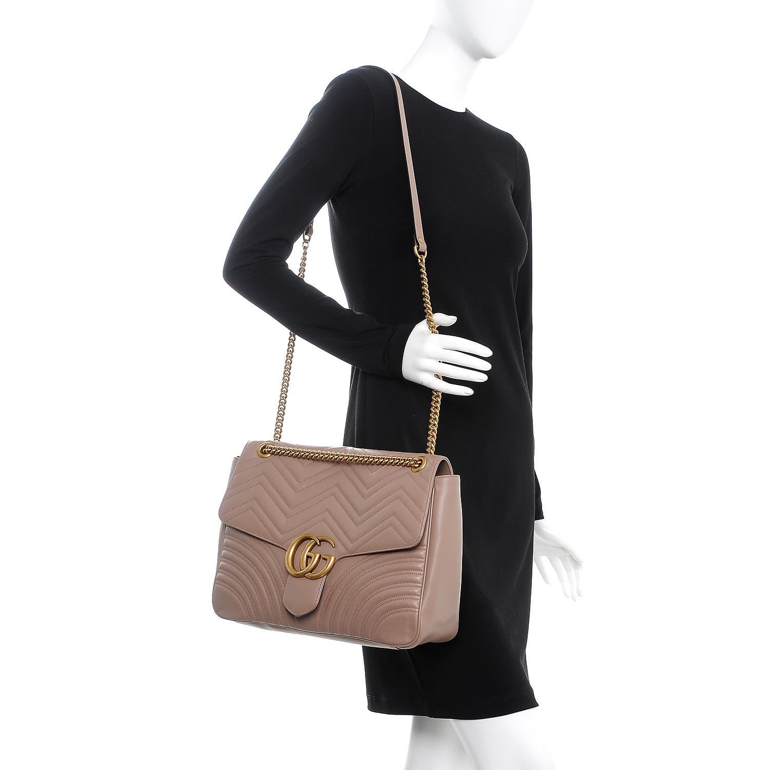 Gucci Calfskin Matelasse Heart Large GG Marmont Shoulder Bag Porcelain Rose 2 of 8