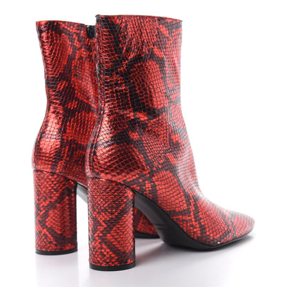 Balenciaga Snakeskin Embossed Calfskin Oval Block Heel Ankle Boots 38 Red 4 of 9