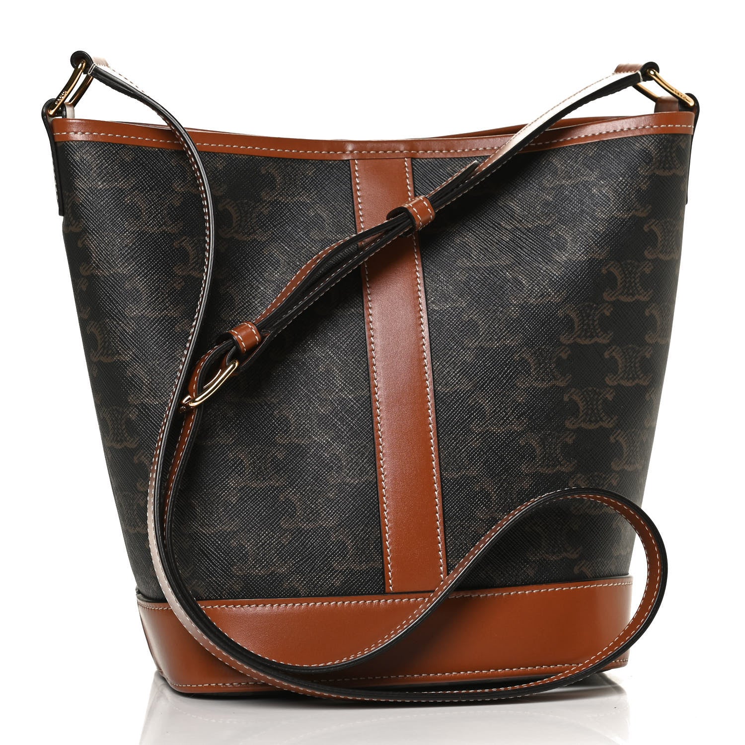 Celine Triomphe Canvas Calfskin Small Bucket Bag Tan 3 of 10