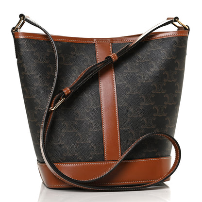 Celine Triomphe Canvas Calfskin Small Bucket Bag Tan 3 of 10