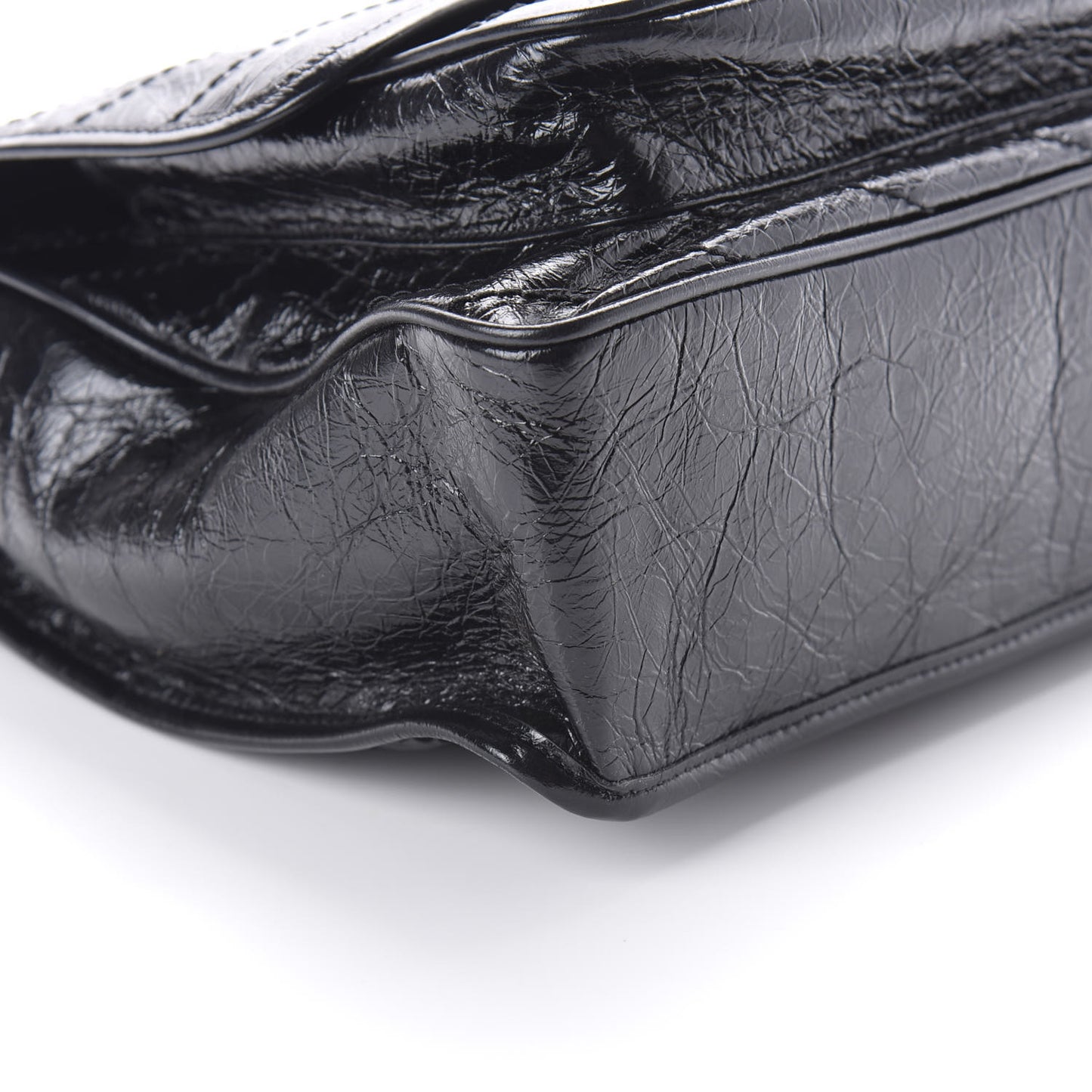 Crinkled Calfskin Matelasse Monogram Large Niki Chain Satchel Black