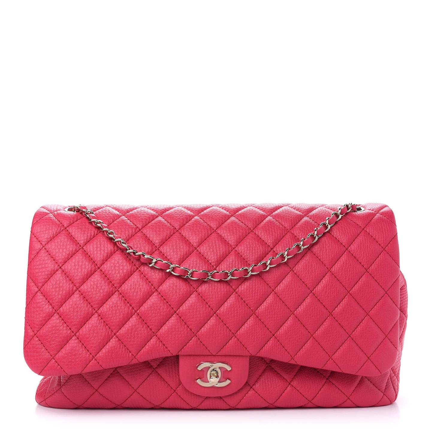 Calfskin Quilted Small XXL Travel Flap Bag Dark Pink