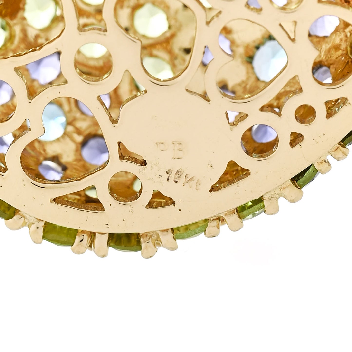 18K Yellow Gold Peridot Amethyst Blue Topaz Iolite Flower Heart Enhancer Pendant