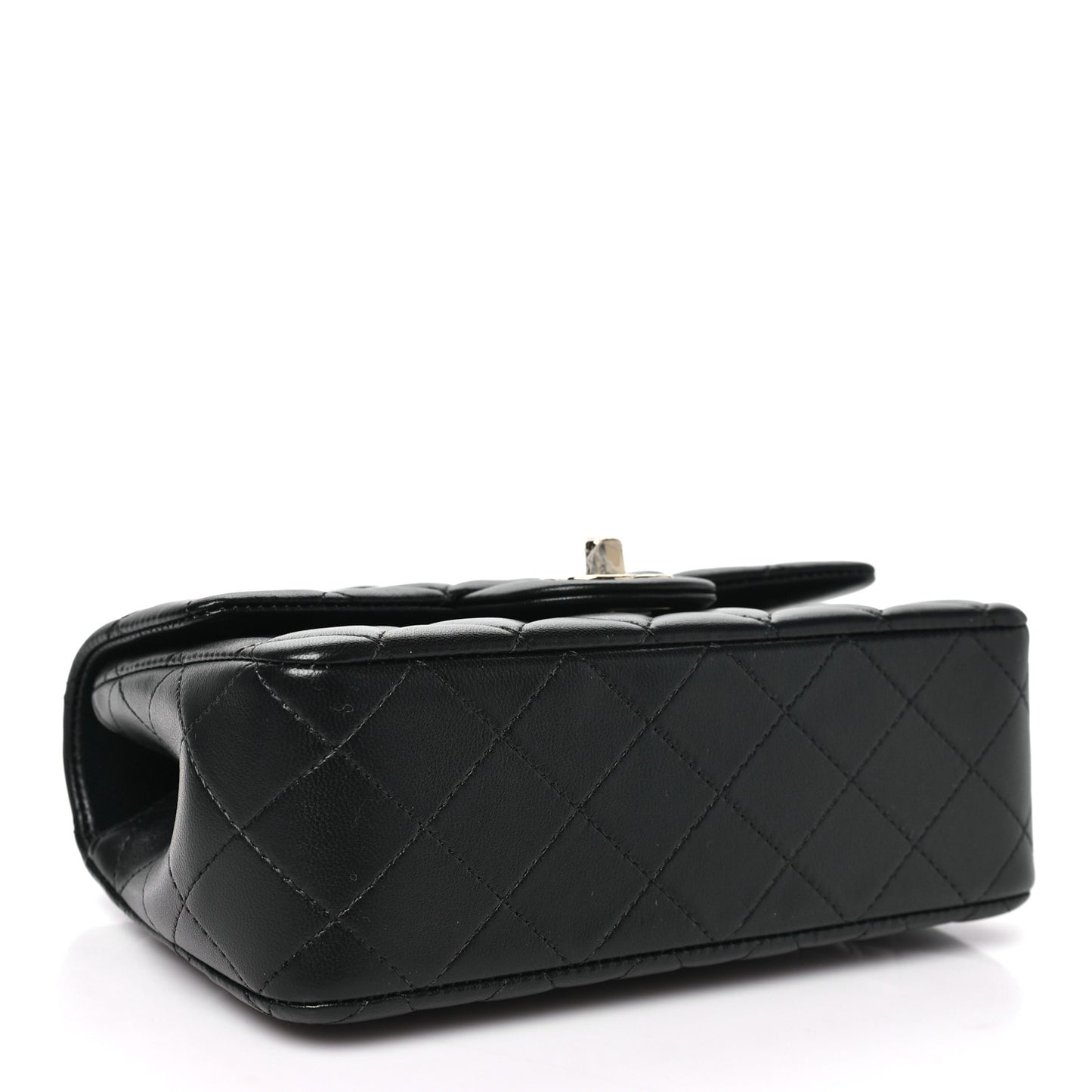 Lambskin Quilted Mini Top Handle Rectangular Flap Black