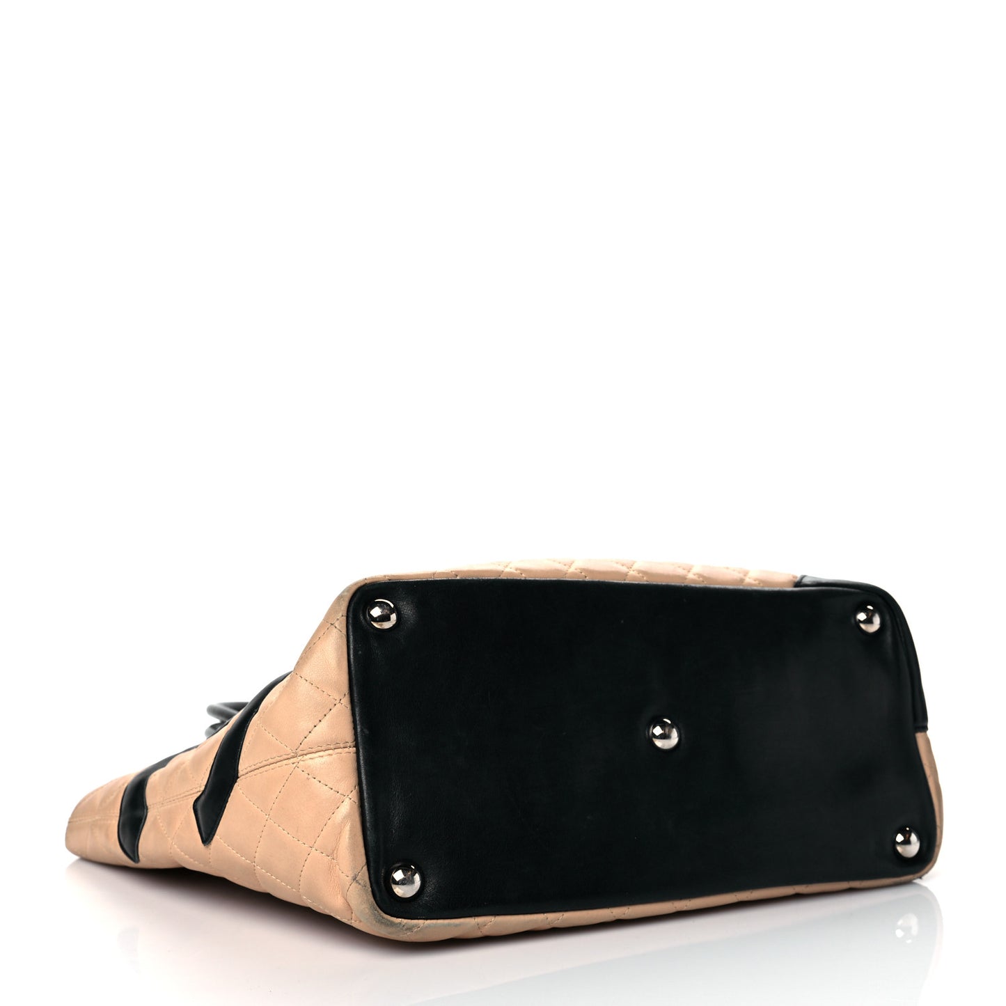 Calfskin Quilted Large Cambon Tote Beige Black