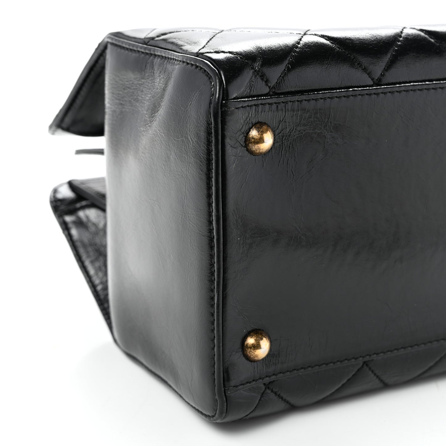Glazed Calfskin Quilted Perfect Edge Tote Black
