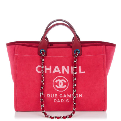 Chanel Canvas Large Deauville Tote Red 1 of 7
